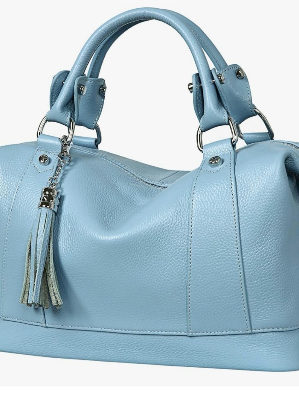 Light Blue Leather Satchel Handbag